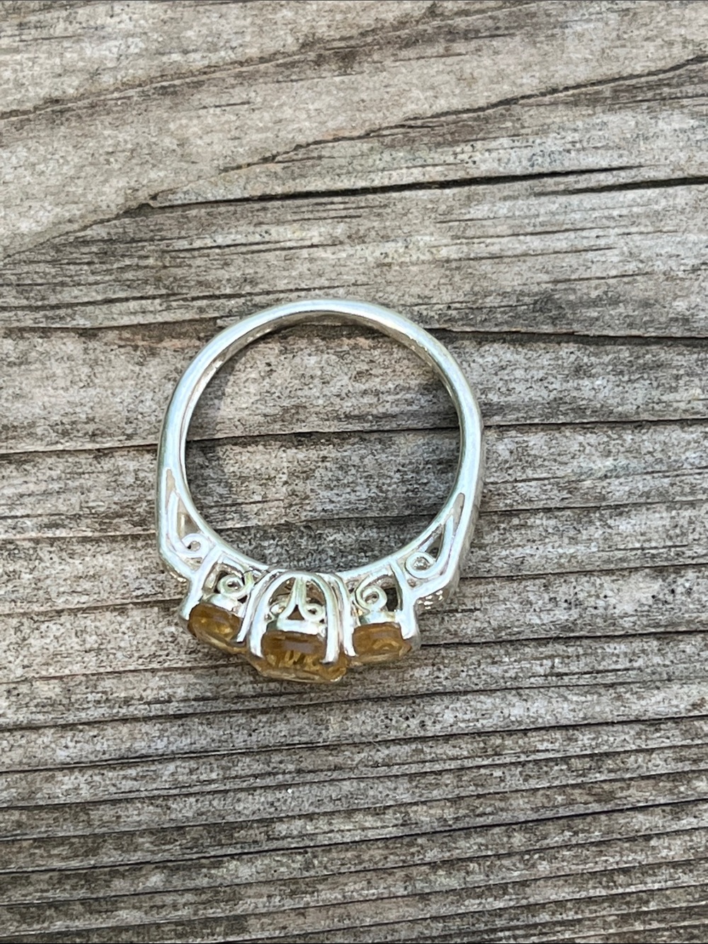 Sterling Silver (925) Yellow Citrine Three-Stone Ring - Picture 4 of 7